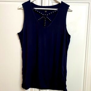 Rock & Republic Women’s Sz Large Sleeveless Navy Metal Studded Tank Top Shirt